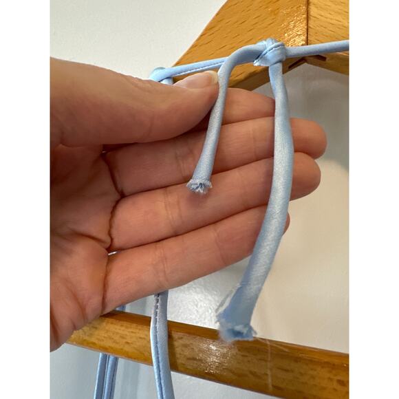 Mac Duggal Powder Blue Satin High Slit Gown Size 8 Evening Dress - Picture 11 of 15